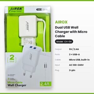 AIROX CH-04 Dual USB 2.4A Wall Charger with Micro USB Cable