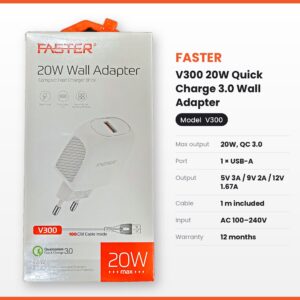 FASTER V300 20W Quick Charge 3.0 Wall Adapter with Cable