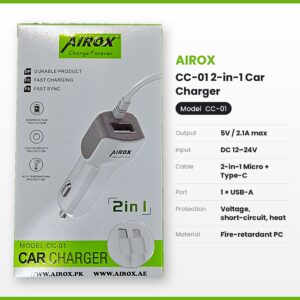 AIROX CC-01 2-in-1 Car Charger (Micro + Type-C)