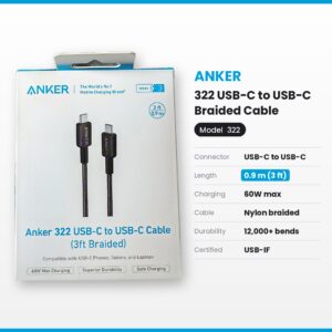 Anker 322 USB-C to USB-C Cable 60W, 0.9m Braided